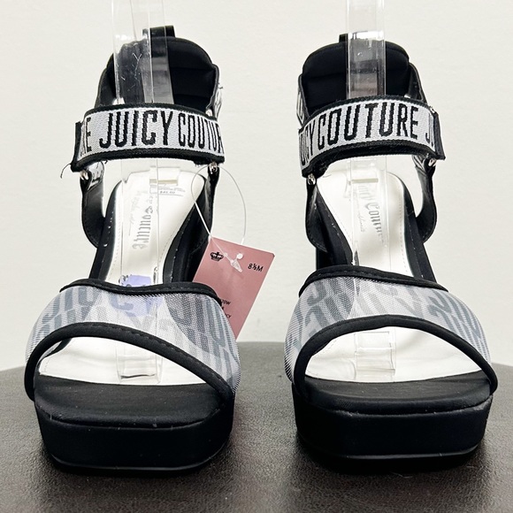 Juicy Couture Black White Gramercy Mesh Open Toe Straps Platform Block Heels 8.5 - Picture 3 of 11